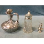 A Victorian silver plated mounted jug & stopper with pierced foliate scrolled decoration; a