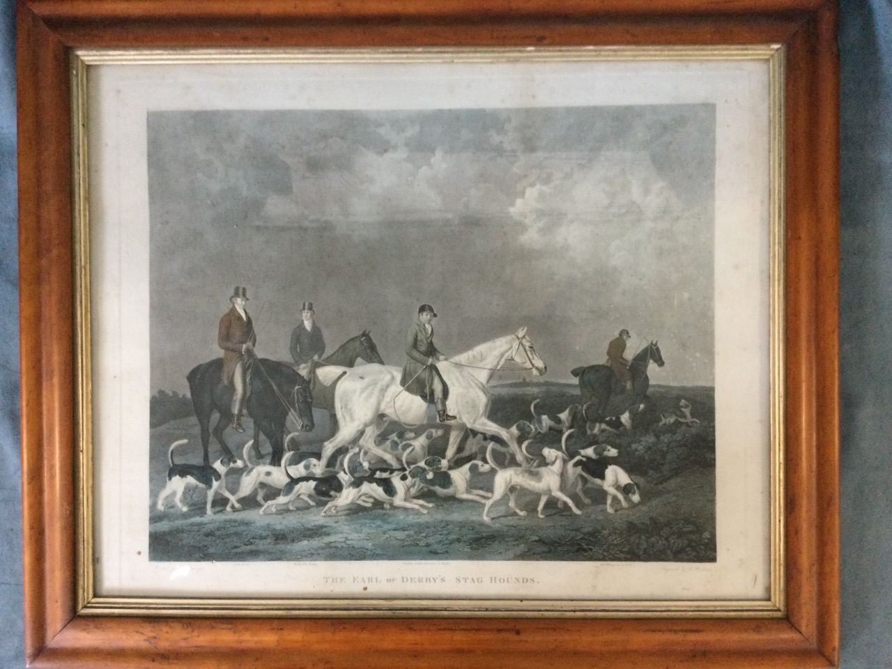 A Victorian handcoloured engraving published in 1823, The Earl of Derby’s Stag Hounds after