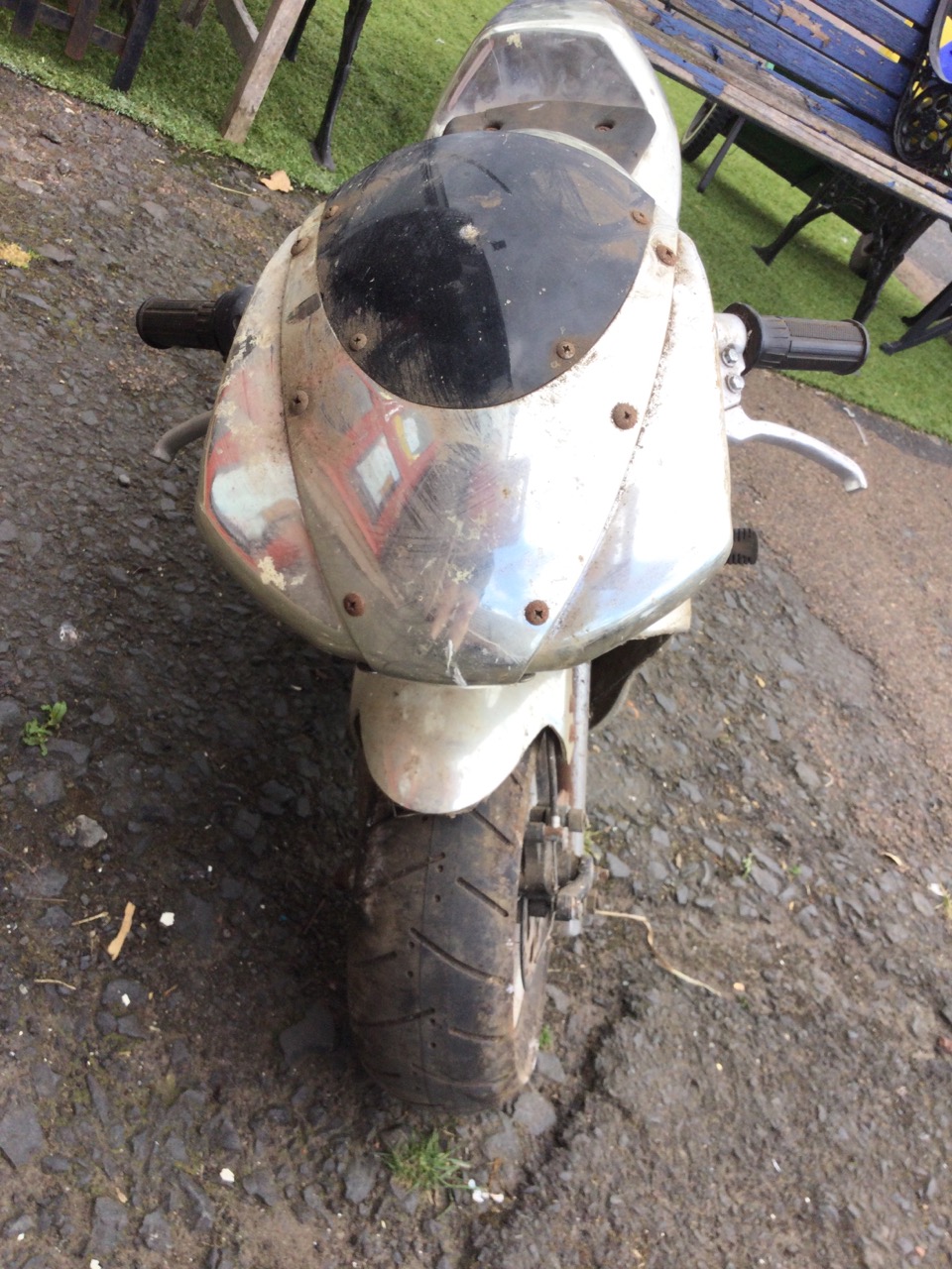 A childs BMW petrol racing motorbike with silvered body - A/F. (41in) - Image 3 of 3