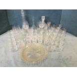 Miscellaneous glass including a set of 12 Webb cut dessert bowls and glasses, an engraved hunting
