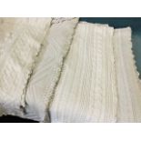 Four Victorian cotton hand crocheted bedspreads, each with varying herringbone, stripes, chevron,