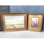 A framed and mounted Fred Stott print of Berwick looking from Tweedmouth; and gilt framed print