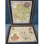 A pair of framed maps of Devonshire and Yorkshire, the coloured plates from The Countryside Maps