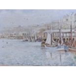 Late nineteenth century pencil & watercolour, North Shields quayside river landscape with boats tied