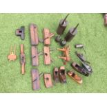 Twelve miscellaneous antique carpenters planes, some with brass mounts - spokeshave type,