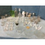 Miscellaneous glass including sets of dessert bowls, decanters & stoppers, storage jars, a