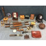 Miscellaneous collectors items including carving sets, a leather cased multiminor, opera glasses,