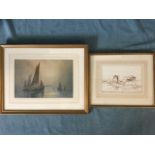 Anthony Cresswell, pen & ink, study of waterside buildings, signed, mounted & framed; and a gilt