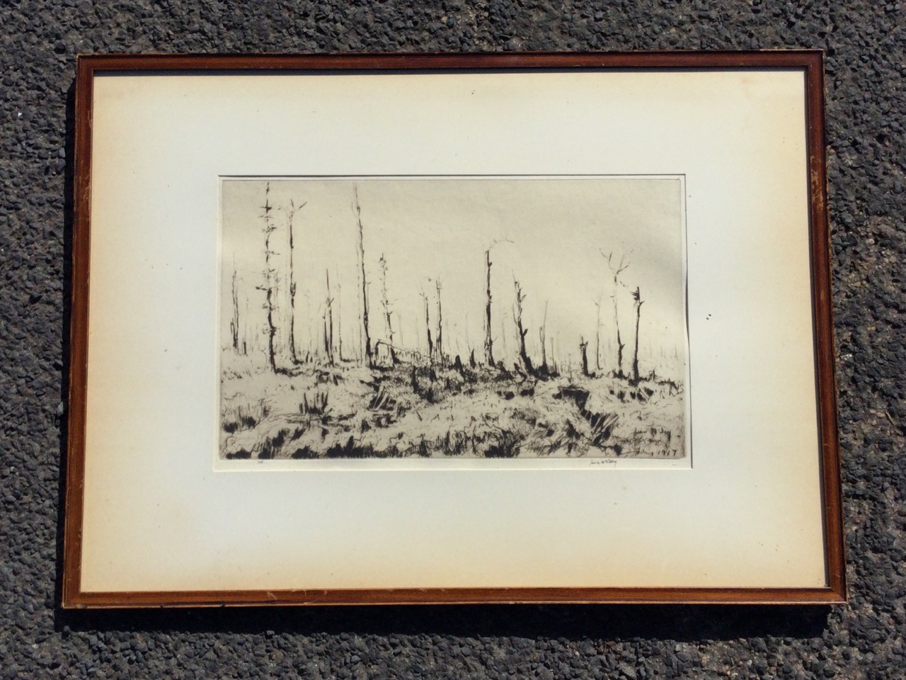 James McBey, etching, no-mans-land landscape with skeleton trees, signed in print and dated 1917, - Image 2 of 3