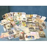 A miscellaneous collection of postcards, cigarette cards, silks, embossed greetings cards,