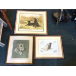 John L Baker, lithographic print, two back labradors in the field, titled Like Father Like Son,