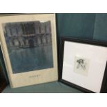 A large framed Monet Venice print; and a contemporary monochrome art photograph of Madonna?, mounted