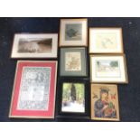 Miscellaneous framed prints - Berwick, a pair of Japanese woodcut style prints, a William Blake