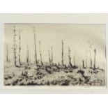 James McBey, etching, no-mans-land landscape with skeleton trees, signed in print and dated 1917,