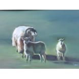 Laguerenne, oil on board, ewe with two lambs, signed & framed. (29in x 19in)