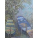 Oliver Warman, oil on board, two boats, signed & titled to verso Punts on the Loir, framed. (11in