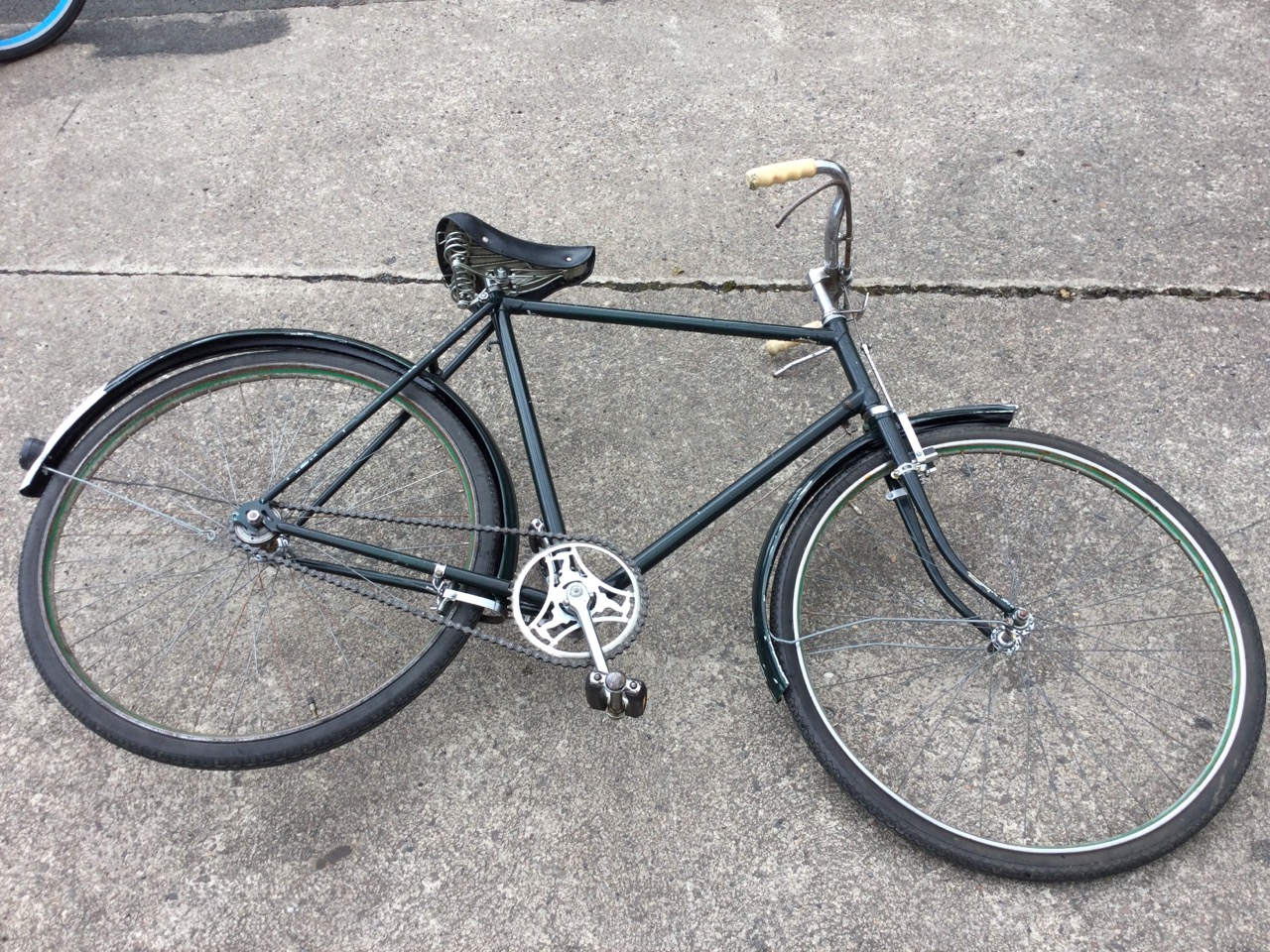 A Brooks old fashioned bicycle with sprung seat and lever brakes, moulded mudguards, etc. - Image 2 of 3