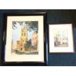 J Barclay, watercolour, study of York minster, signed, mounted & framed; and a pencil &