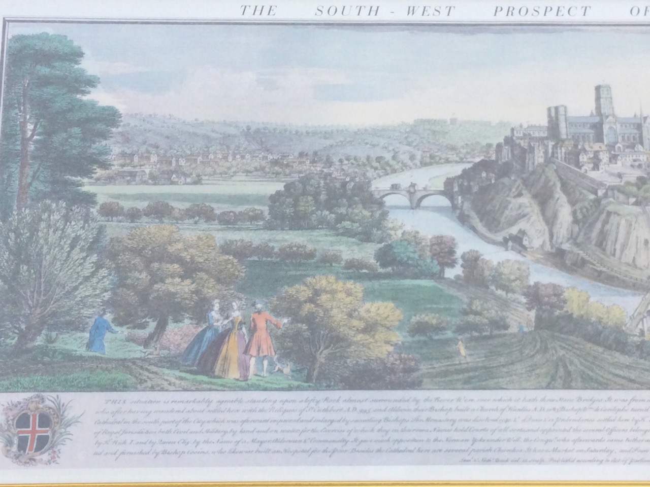 A reproduction landscape print, The South West Prospect of the City of Durham, the coloured plate - Bild 2 aus 3