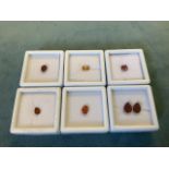 A collection of boxed looe unmounted stones - and oval hessonite garnet (1.5ct), a pair of red