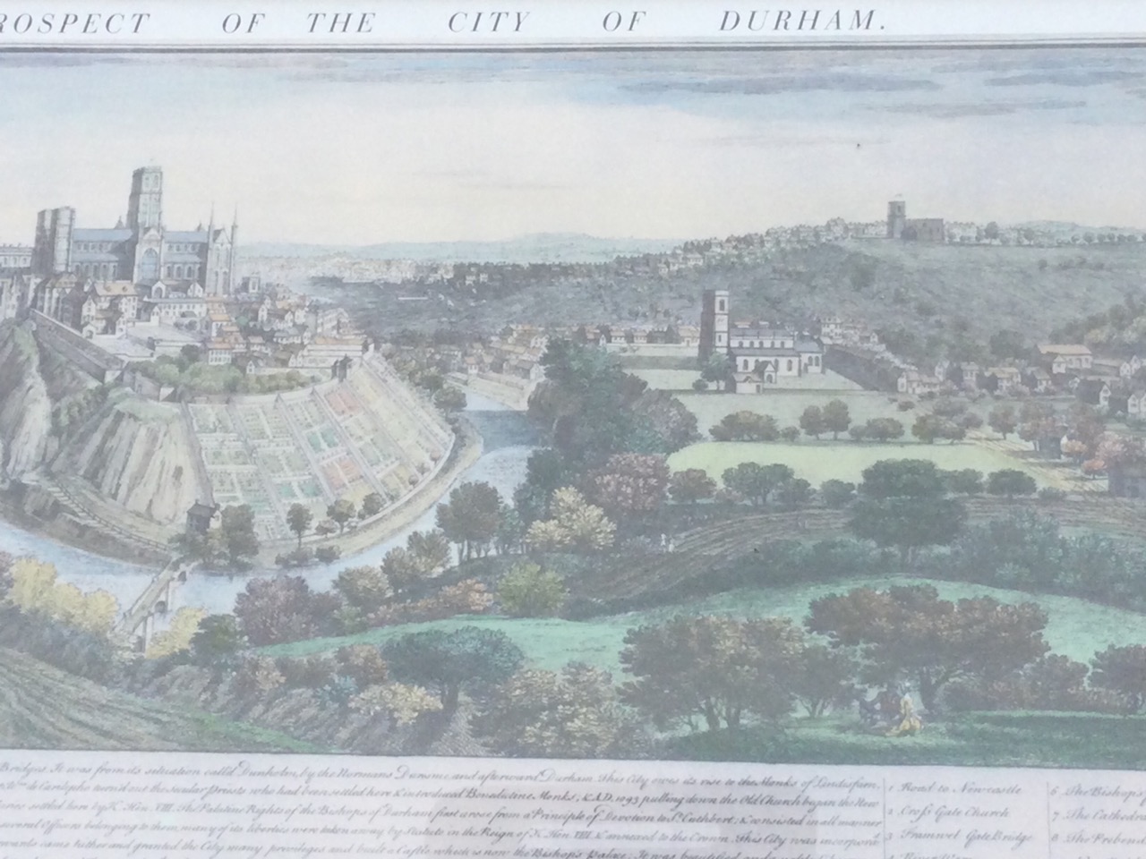 A reproduction landscape print, The South West Prospect of the City of Durham, the coloured plate - Bild 3 aus 3