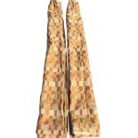 A pair of lined thick mohair style curtains, woven in a brown & gold checked pattern - 71in x