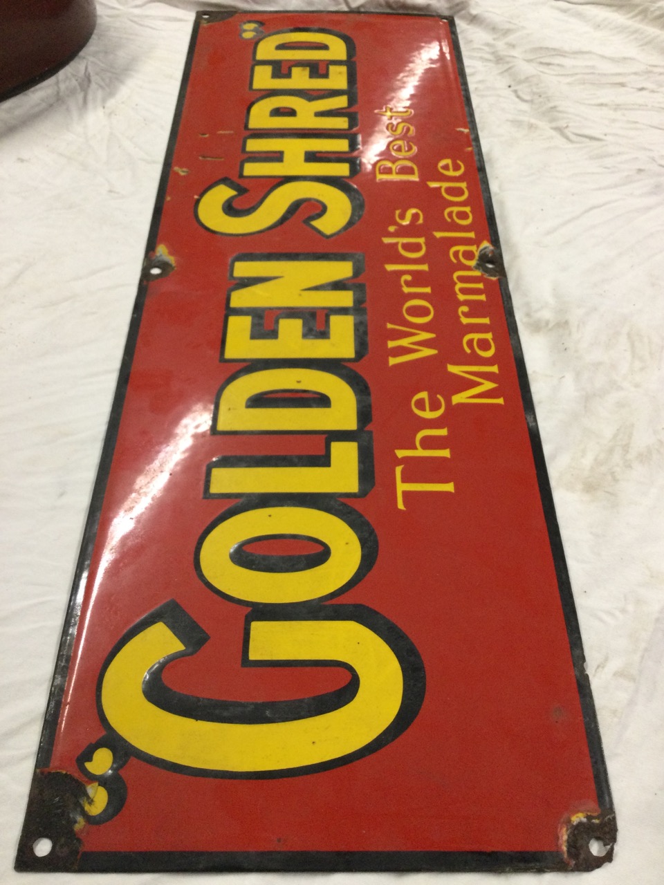 A rectangular C20th enamelled sign - Golden Shred, the Worlds Best Marmalade. (30in x 10in) - Image 3 of 3