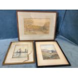 A Wallis?, C20th watercolour, boats tied up with figure, signed and titled Pinmill Suffolk,