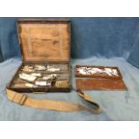 A Victorian artists box with brass mounts, the lined fitted interior complete with a quantity of