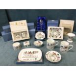 A collection of boxed Wedgwood ceramics decorated in the Hunting Scenes design, including bowls,