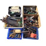Miscellaneous boxes of hand tools including chisels, screwdrivers, saws, planes, files, cutting