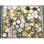 A collection of old pocket watches, the enamelled dials with various makers names, mostly without