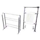 A floor standing chrome and painted cast iron water filled radiator with porcelain headed Milano