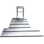 A galvanised kitchen stand on square column supports with adjustable feet; and six galvanised