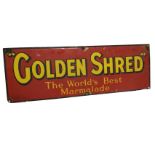A rectangular C20th enamelled sign - Golden Shred, the Worlds Best Marmalade. (30in x 10in)