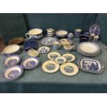 Miscellaneous blue & white ceramics including Maling, willow pattern, delft, Staffordshire, a