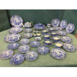 A collection of Spode blue & white ceramics decorated in the Italian scene with tureen & cover,