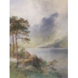 EH Stock (Krause), watercolour, Lake District water landscape, signed and titled On Ullswater,