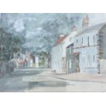 Professor Brian Edwards, pencil & watercolour, street scene titled Holy Island, Nortumberland,