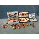 Four boxes of over a hundred miscellaneous modern salmon flies - gold heads, waddingtons, tube