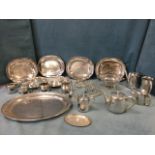 Miscellaneous silver plate including a set of four antique Sheffield plate dishes with gadrooned