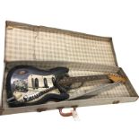 A 1960s barn-fresh cased electric guitar with three pickups, cable, hardwood fingerboard, etc., un-