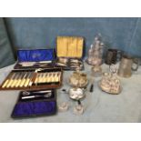 Three silver plated cruet stands with glass jars & bottles; and miscellaneous other EPNS including