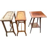 A pair of oak tables, the moulded tops with rounded recesses, raised on rectangular shaped legs &