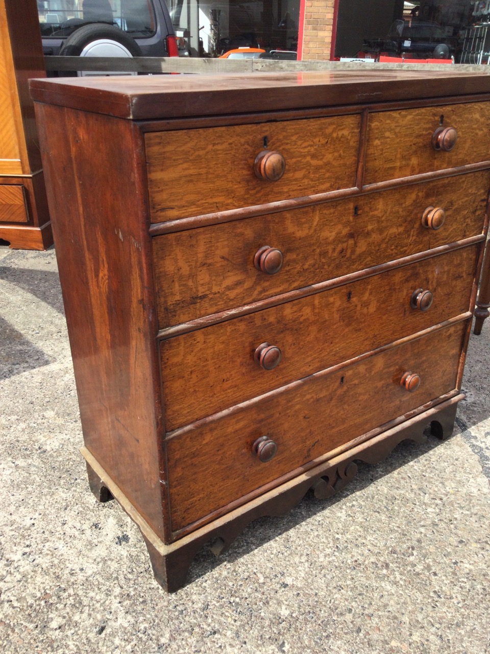 A nineteenth century oak chest of drawers with two short and three long graduated drawers mounted - Image 2 of 3