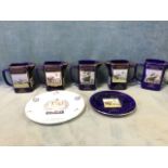 A collection of five Martell Grand National jugs, 1996-2000; and two Martell plates - 1997 Aintree