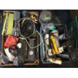 Miscellaneous electrical gear including soldering sets, engraving kits, a compressor, cables, a