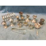 Miscellaneous hallmarked silver including a pair of dwarf candlesticks, pepperpots, a pair of