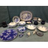 Miscellaneous blue & white ceramics including a large Masons chinoiserie blossom foliage circular