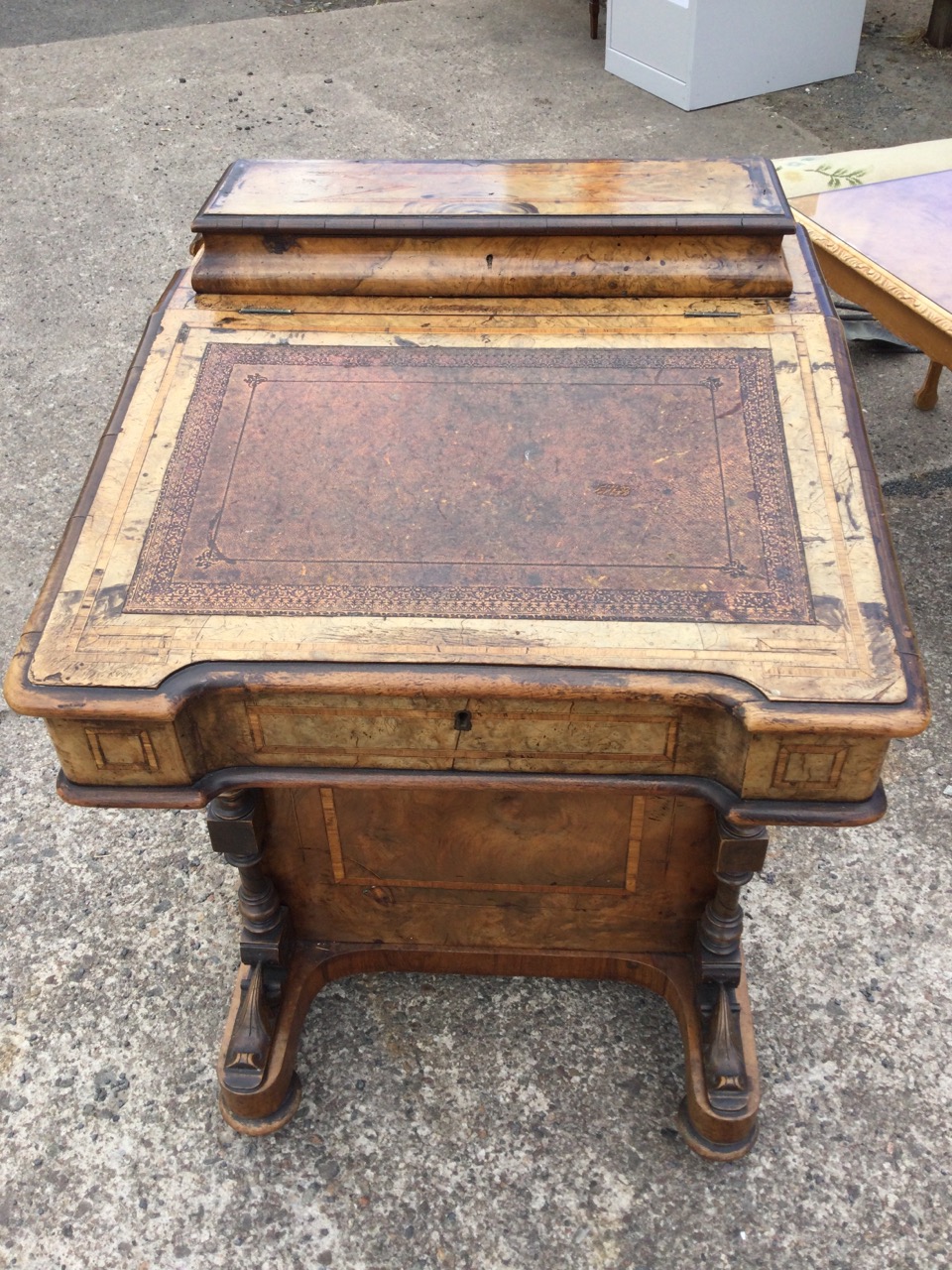 A Victorian walnut davenport inlaid with satinwood banding, the desk with tooled leather skiver to - Image 2 of 3